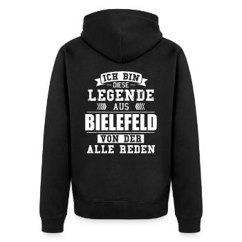 Stadt Bielefeld Deutschland Legende Spruch - Unisex Premium Bio Zip Hoodie - Schwarz - Hinten - Nico (187cm)