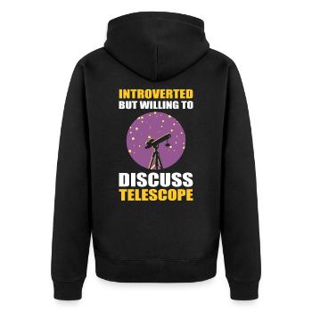 Stargazing Introvertiert, aber bereit, über - Unisex Premium Bio Zip Hoodie - Schwarz - Hinten - Nico (187cm)