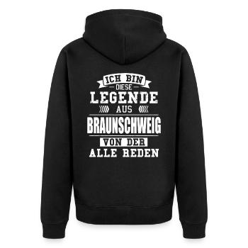Stadt Braunschweig Deutschland Legende Spruch - Unisex Premium Bio Zip Hoodie - Schwarz - Hinten - Nico (187cm)