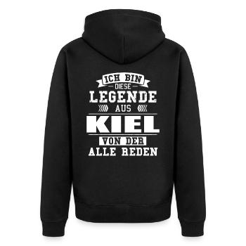 Stadt Kiel Deutschland Legende Spruch - Unisex Premium Bio Zip Hoodie - Schwarz - Hinten - Nico (187cm)