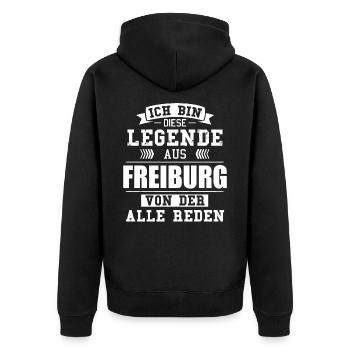 Stadt Freiburg Deutschland Legende Spruch - Unisex Premium Bio Zip Hoodie - Schwarz - Hinten - Nico (187cm)
