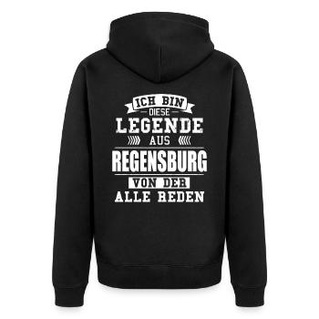 Stadt Regensburg Deutschland Legende Spruch - Unisex Premium Bio Zip Hoodie - Schwarz - Hinten - Nico (187cm)