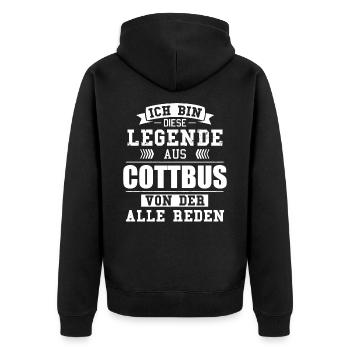 Stadt Cottbus Deutschland Legende Spruch - Unisex Premium Bio Zip Hoodie - Schwarz - Hinten - Nico (187cm)