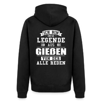 Stadt Gießen Deutschland Legende Spruch - Unisex Premium Bio Zip Hoodie - Schwarz - Hinten - Nico (187cm)