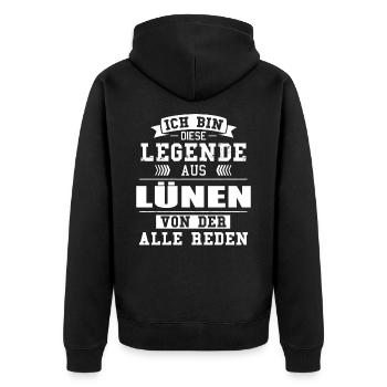 Stadt Lünen Deutschland Legende Spruch - Unisex Premium Bio Zip Hoodie - Schwarz - Hinten - Nico (187cm)