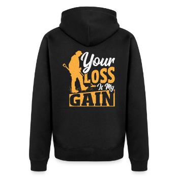 Ihr Verlust ist mein Gewinn Metalldetektor - Unisex Premium Bio Zip Hoodie - Schwarz - Hinten - Nico (187cm)