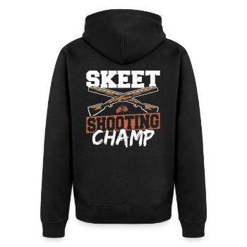 Tontaubenschießen Champ Tontaubenschießen - Unisex Premium Bio Zip Hoodie - Schwarz - Hinten - Nico (187cm)