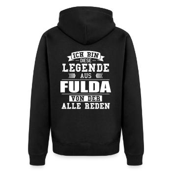 Stadt Fulda Deutschland Legende Spruch - Unisex Premium Bio Zip Hoodie - Schwarz - Hinten - Nico (187cm)
