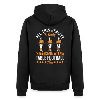 All This Reality Is Cutting Into My Table - Unisex Premium Organic Zip Hoodie - black - Back - Nico (187cm)