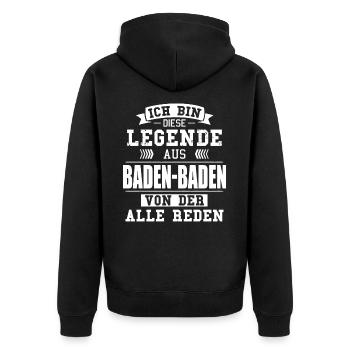 Stadt Baden-Baden Deutschland Legende Spruch - Unisex Premium Bio Zip Hoodie - Schwarz - Hinten - Nico (187cm)