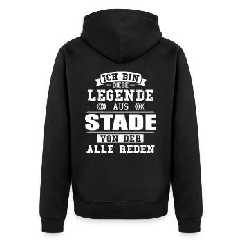 Stadt Stade Deutschland Legende Spruch - Unisex Premium Bio Zip Hoodie - Schwarz - Hinten - Nico (187cm)