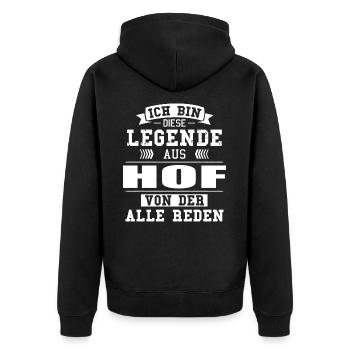 Stadt Hof Deutschland Legende Spruch - Unisex Premium Bio Zip Hoodie - Schwarz - Hinten - Nico (187cm)