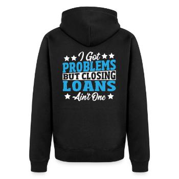 Ich habe Probleme, aber der Abschluss von - Unisex Premium Bio Zip Hoodie - Schwarz - Hinten - Nico (187cm)