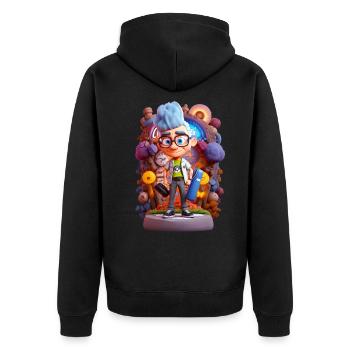 Physiker Oppenheimer 3D Animation Style - Unisex Premium Bio Zip Hoodie - Schwarz - Hinten - Nico (187cm)
