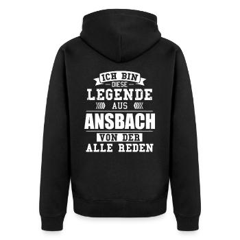 Stadt Ansbach Deutschland Legende Spruch - Unisex Premium Bio Zip Hoodie - Schwarz - Hinten - Nico (187cm)
