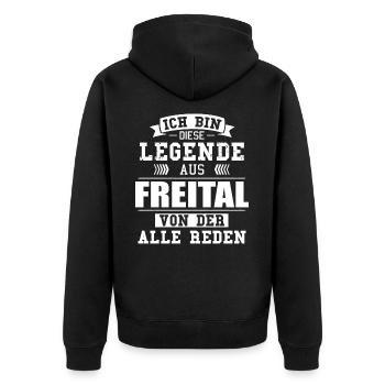 Stadt Freital Deutschland Legende Spruch - Unisex Premium Bio Zip Hoodie - Schwarz - Hinten - Nico (187cm)