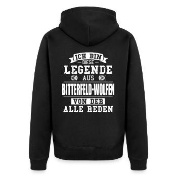 Stadt Bitterfeld-Wolfen Deutschland Legende Spruch - Unisex Premium Bio Zip Hoodie - Schwarz - Hinten - Nico (187cm)