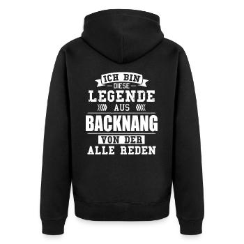 Stadt Backnang Deutschland Legende Spruch - Unisex Premium Bio Zip Hoodie - Schwarz - Hinten - Nico (187cm)