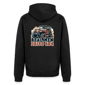 REAL MEN DRIVE 4X4 Fahrzeug - Unisex Premium Bio Zip Hoodie - Schwarz - Hinten - Nico (187cm)