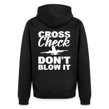 Cross Check Don't Blow It Flight Attendant - Unisex Premium Bio Zip Hoodie - Schwarz - Hinten - Nico (187cm)