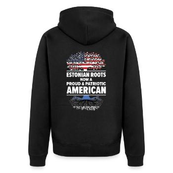 Estnischer amerikanischer Patriot USA Gewachsenes - Unisex Premium Bio Zip Hoodie - Schwarz - Hinten - Nico (187cm)