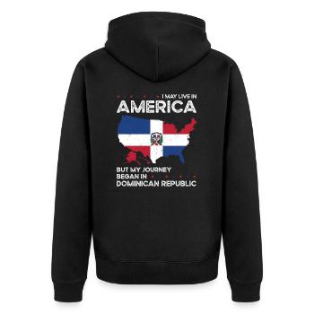 Dominikanische amerikanische Patriotin USA - Unisex Premium Bio Zip Hoodie - Schwarz - Hinten - Nico (187cm)