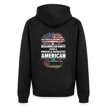 Mozambican American Patriot USA Grown Mozambique - Unisex Premium Organic Zip Hoodie - black - Back - Nico (187cm)