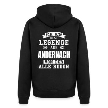 Stadt Andernach Deutschland Legende Spruch - Unisex Premium Bio Zip Hoodie - Schwarz - Hinten - Nico (187cm)