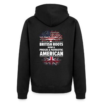 British American Patriot USA Grown United Kingdom - Unisex Premium Organic Zip Hoodie - black - Back - Nico (187cm)