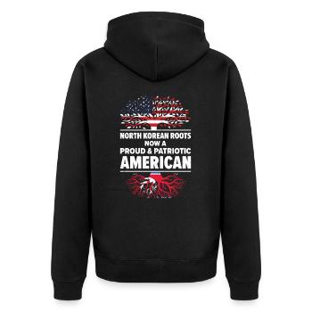Nordkorea Amerikanischer Patriot USA Gewachsen - Unisex Premium Bio Zip Hoodie - Schwarz - Hinten - Nico (187cm)