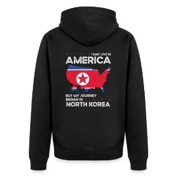 Nordkorea Amerikanischer Patriot USA Gewachsen - Unisex Premium Bio Zip Hoodie - Schwarz - Hinten - Nico (187cm)