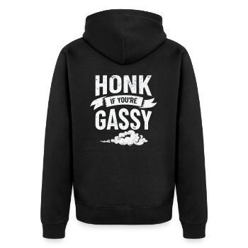 Fart Farting Crop Duster Dad Humor - Unisex Premium Organic Zip Hoodie - black - Back - Nico (187cm)