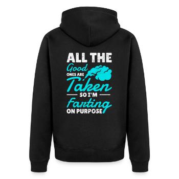 Furz Farting Crop Duster Dad Humor - Unisex Premium Bio Zip Hoodie - Schwarz - Hinten - Nico (187cm)