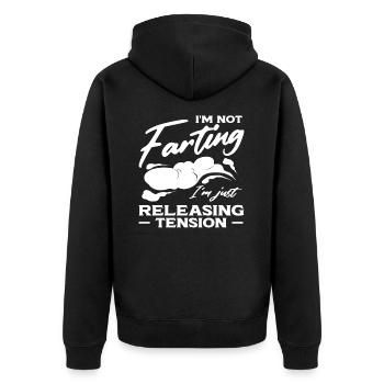 Fart Farting Crop Duster Dad Humor - Unisex Premium Organic Zip Hoodie - black - Back - Nico (187cm)