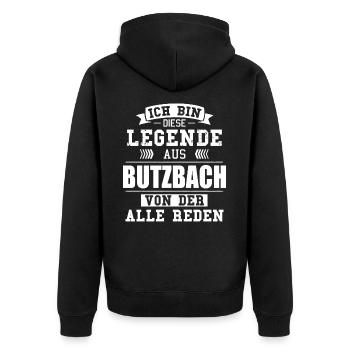Stadt Butzbach Deutschland Legende Spruch - Unisex Premium Bio Zip Hoodie - Schwarz - Hinten - Nico (187cm)