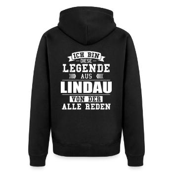 Stadt Lindau Deutschland Legende Spruch - Unisex Premium Bio Zip Hoodie - Schwarz - Hinten - Nico (187cm)
