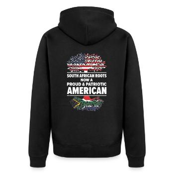 Südafrikanischer amerikanischer Patriot USA - Unisex Premium Bio Zip Hoodie - Schwarz - Hinten - Nico (187cm)