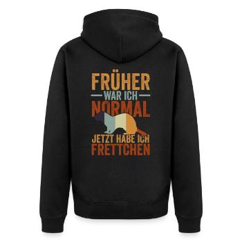 Früher war Ich normal Jetzt habe Ich Frettchen - Unisex Premium Bio Zip Hoodie - Schwarz - Hinten - Nico (187cm)