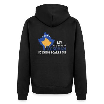 Nichts macht mir Angst Meine Frau ist Kosovarin - Unisex Premium Bio Zip Hoodie - Schwarz - Hinten - Nico (187cm)