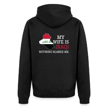 Nichts macht mir Angst Meine Frau ist Irakerin - Unisex Premium Bio Zip Hoodie - Schwarz - Hinten - Nico (187cm)