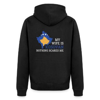 Nichts macht mir Angst Meine Frau ist Kosovarin - Unisex Premium Bio Zip Hoodie - Schwarz - Hinten - Nico (187cm)