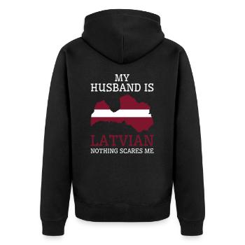 Nichts macht mir Angst Meine Frau ist Lettin - Unisex Premium Bio Zip Hoodie - Schwarz - Hinten - Nico (187cm)