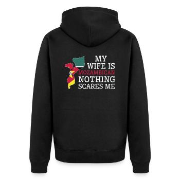 Nothing Scares Me My Wife Is Mozambican Husband - Unisex Premium Organic Zip Hoodie - black - Back - Nico (187cm)
