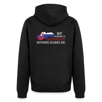 Nichts macht mir Angst Meine Frau ist slowakisch - Unisex Premium Bio Zip Hoodie - Schwarz - Hinten - Nico (187cm)