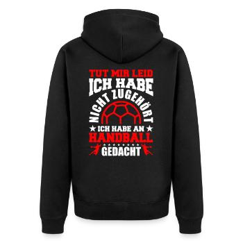 Tut mir leid ich habe nicht zugehört hab an - Unisex Premium Bio Zip Hoodie - Schwarz - Hinten - Nico (187cm)
