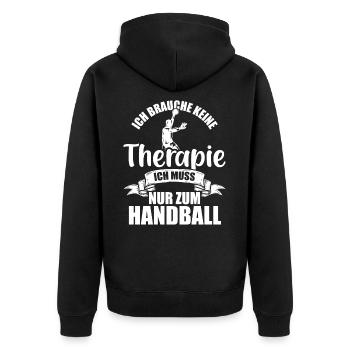 Ich brauche keine Therapie Ich muss nur zum - Unisex Premium Bio Zip Hoodie - Schwarz - Hinten - Nico (187cm)