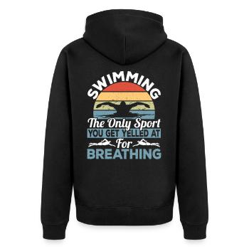 Schwimmen Die einzige Sportart, bei der man für - Unisex Premium Bio Zip Hoodie - Schwarz - Hinten - Nico (187cm)