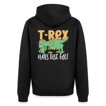 T-Rex Hates Disc Golf T Rex Dinosaur - Unisex Premium Organic Zip Hoodie - black - Back - Nico (187cm)