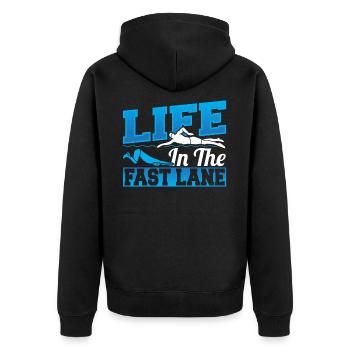 Swimmer Life In The Fast Lane Swimming - Unisex Premium Organic Zip Hoodie - black - Back - Nico (187cm)