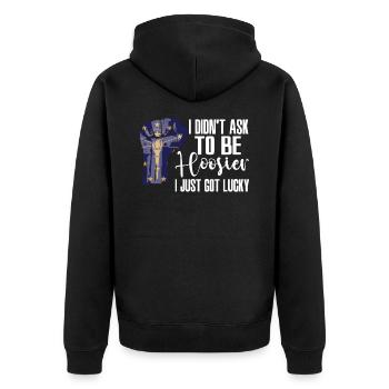 Hoosier Amerikaner US-Patriot USA Gewachsen - Unisex Premium Bio Zip Hoodie - Schwarz - Hinten - Nico (187cm)
